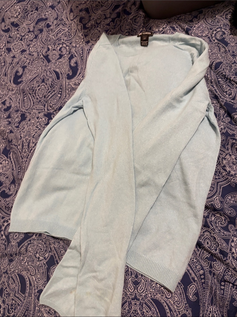 Holt Renfrew 100% Cashmere Light Blue Women’s Open-Front Sweater Cardigan